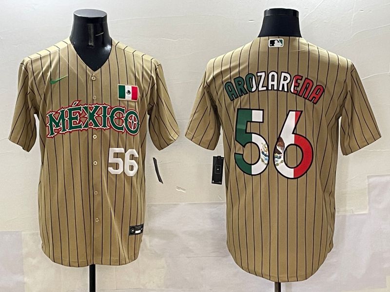 Men Mexico #56 Arozarena Brown Stripe Joint Name 2025 Nike MLB Jersey style 11->more jerseys->MLB Jersey